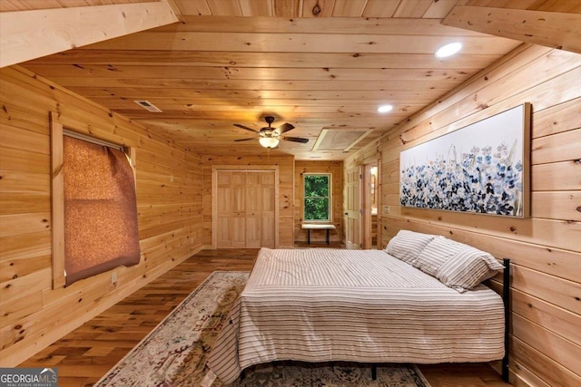 2092 Pleasant Hill Rd NE, Ranger, GA 30734 - bedroom with hardwood / wood-style floors, wood walls, wooden ceiling, and recessed lighting
