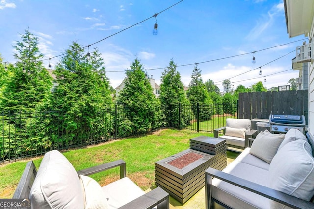 1316 Willamette Way, Marietta, GA 30008 - fenced backyard featuring an outdoor hangout area and a grill