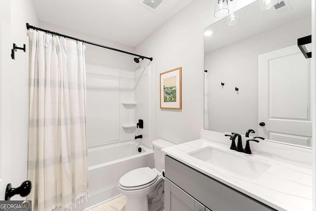 1316 Willamette Way, Marietta, GA 30008 - full bath featuring shower / bathtub combination with curtain, vanity, and marble look tile flooring