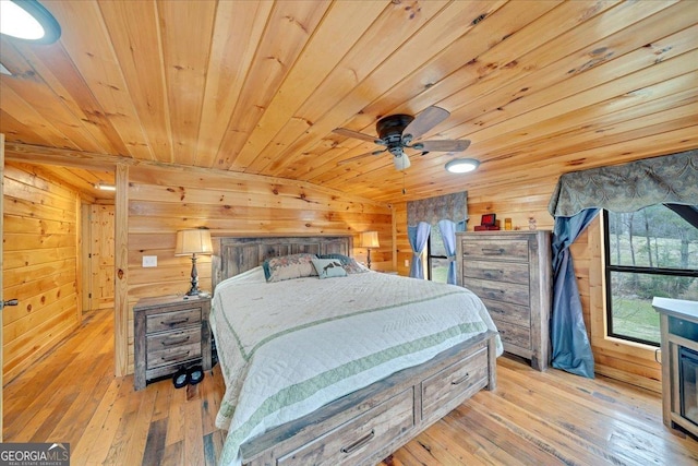 4253 Swallows Creek Rd, Hiawassee, GA 30546 - bedroom featuring wooden ceiling, wooden walls, hardwood / wood-style floors, and vaulted ceiling