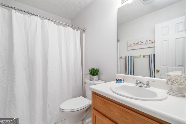 3 Maplelake Dr, Acworth, GA 30101 - bathroom with a textured ceiling, vanity, and curtained shower