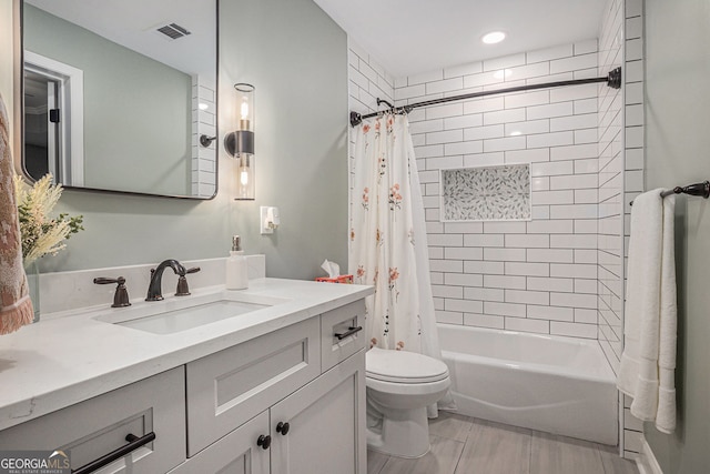 351 Prestbury Ct, Suwanee, GA 30024 - full bathroom with vanity, shower / tub combo, and recessed lighting
