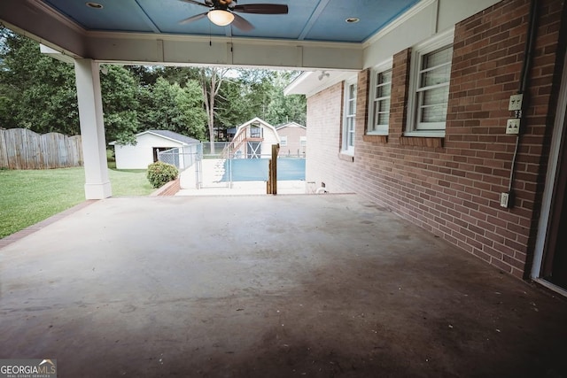 500 Holmes St, Barnesville, GA 30204 - view of patio / terrace featuring ceiling fan and a storage shed