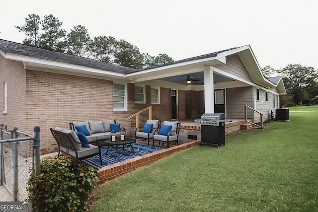 500 Holmes St, Barnesville, GA 30204 - view of patio with outdoor lounge area, grilling area, and a ceiling fan