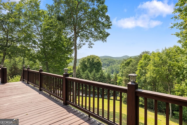 115 Wildcat Run, Suches, GA 30572 - wooden terrace with a mountain view and a yard