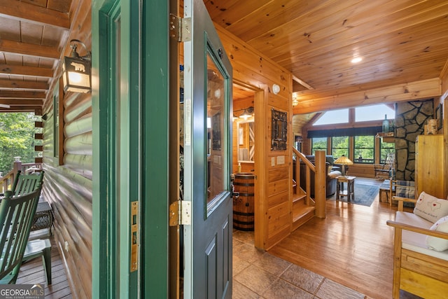 115 Wildcat Run, Suches, GA 30572 - entryway featuring wood ceiling, stairway, and recessed lighting