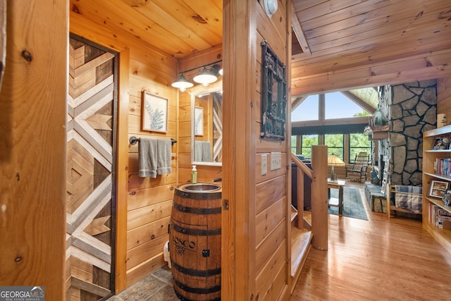 115 Wildcat Run, Suches, GA 30572 - hall featuring wood ceiling, wood finished floors, and wooden walls