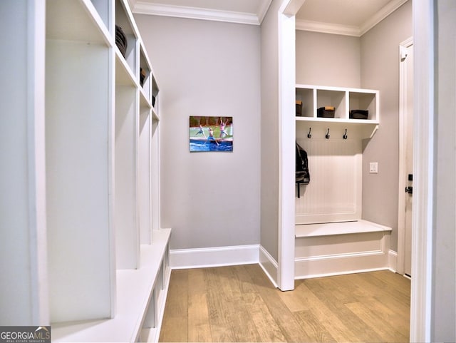 913 Sunny Meadows Ln, Marietta, GA 30062 - mudroom featuring wood finished floors and crown molding