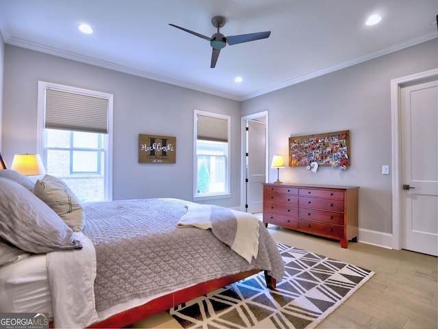 913 Sunny Meadows Ln, Marietta, GA 30062 - bedroom featuring wood finished floors, crown molding, recessed lighting, and ceiling fan
