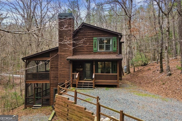 230 Grove Ln Unit 3642, Ellijay, GA 30540 - rustic home with a chimney, a porch, and roof with shingles