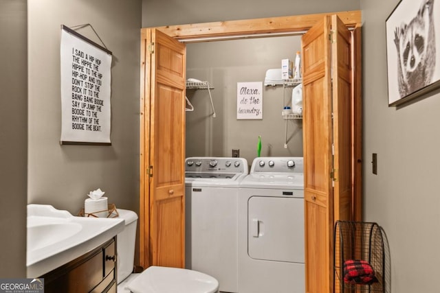 230 Grove Ln Unit 3642, Ellijay, GA 30540 - bathroom featuring washer and clothes dryer and vanity