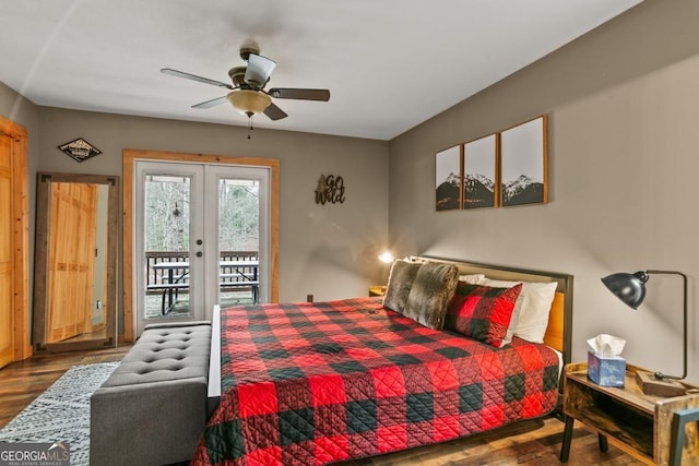 230 Grove Ln Unit 3642, Ellijay, GA 30540 - bedroom with access to outside, wood finished floors, french doors, and a ceiling fan