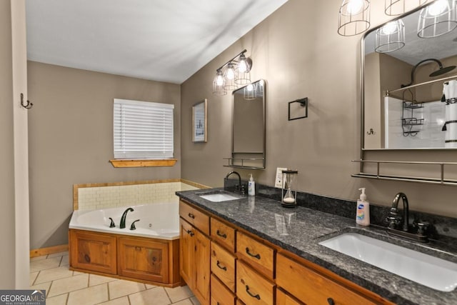 230 Grove Ln Unit 3642, Ellijay, GA 30540 - bathroom featuring a jetted tub, double vanity, tile patterned floors, and a shower