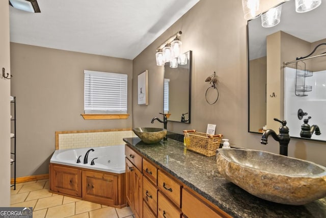 230 Grove Ln Unit 3642, Ellijay, GA 30540 - bathroom with a whirlpool tub, double vanity, tile patterned floors, and a shower