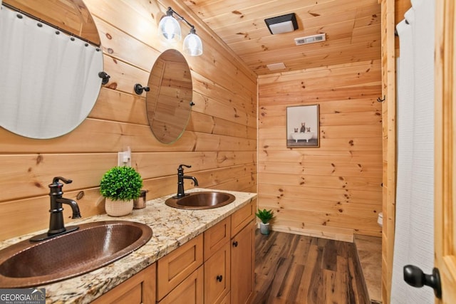 230 Grove Ln Unit 3642, Ellijay, GA 30540 - full bath with wood walls, double vanity, wooden ceiling, and wood finished floors
