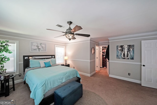 1313 Old Countryside Cir, Stone Mountain, GA 30083 - bedroom with carpet flooring, crown molding, and a ceiling fan