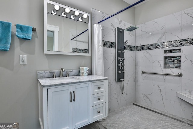 682 Tanglewood Ln, Ellijay, GA 30540 - full bath featuring vanity and a marble finish shower