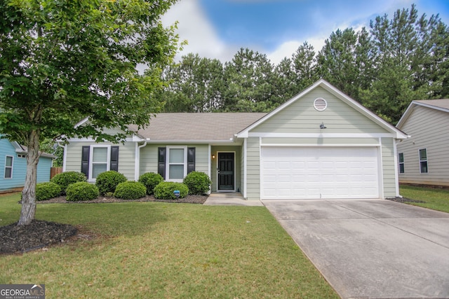 691 Walnut Woods Dr, Braselton, GA 30517 - single story home with a garage, driveway, a front lawn, and roof with shingles