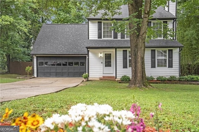 410 Sheringham Ct, Roswell, GA 30076 - traditional-style house with a garage, driveway, a front yard, roof with shingles, and a chimney