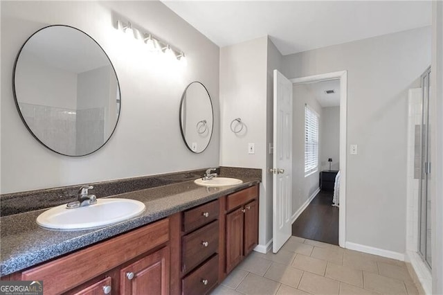 410 Sheringham Ct, Roswell, GA 30076 - full bath featuring double vanity, tile patterned flooring, and a shower