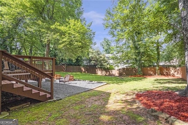 410 Sheringham Ct, Roswell, GA 30076 - fenced backyard with stairs, a patio, and a deck