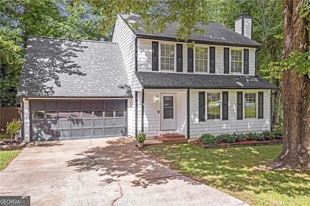 410 Sheringham Ct, Roswell, GA 30076 - traditional-style home featuring a chimney, concrete driveway, a front lawn, and a shingled roof