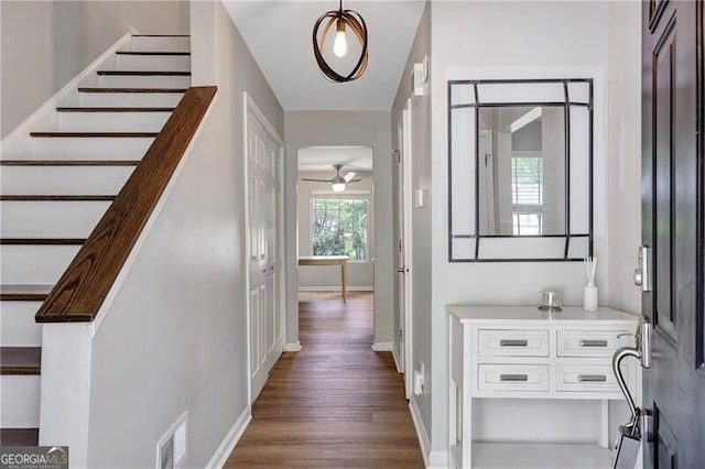 410 Sheringham Ct, Roswell, GA 30076 - hallway featuring wood finished floors and stairs