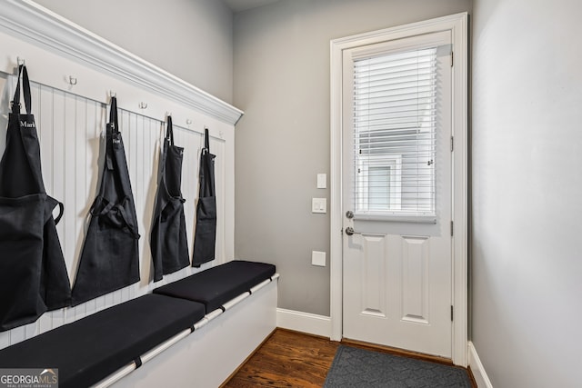 2470 Green Mountain Dr, Braselton, GA 30517 - mudroom featuring baseboards and dark wood-type flooring