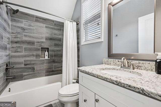 2470 Green Mountain Dr, Braselton, GA 30517 - bathroom featuring vanity and shower / bath combo with shower curtain