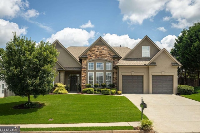 1511 Rocky Knoll Ln, Dacula, GA 30019 - craftsman-style home featuring driveway, stone siding, an attached garage, and stucco siding