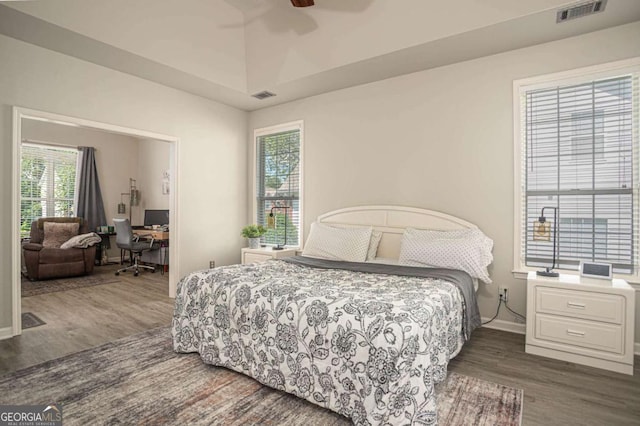 1511 Rocky Knoll Ln, Dacula, GA 30019 - bedroom with wood finished floors, an office area, and ceiling fan