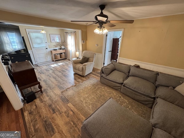 56 Harry Pauls Rd, Danielsville, GA 30633 - living room featuring ceiling fan and wood finished floors