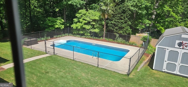 149 Crown Oaks Dr, Stockbridge, GA 30281 - view of swimming pool featuring a storage shed