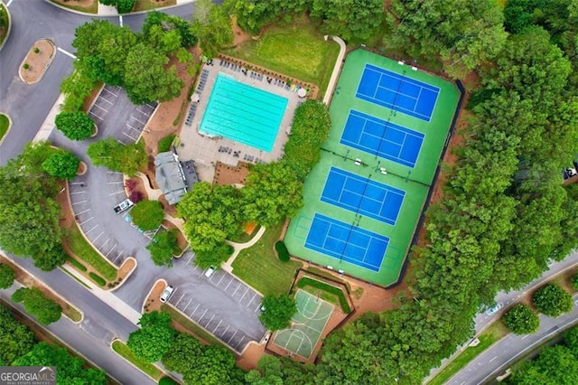 13440 Avensong Xing, Alpharetta, GA 30004 - aerial view of property and surrounding area featuring a pool area