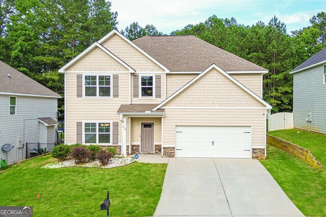 232 Shelton Cir, Temple, GA 30179 - craftsman inspired home with driveway, stone siding, a gate, a shingled roof, and a garage