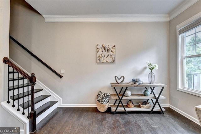 711 Topsail Ln, Alpharetta, GA 30005 - stairs featuring crown molding and wood finished floors