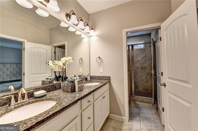 711 Topsail Ln, Alpharetta, GA 30005 - full bath featuring double vanity, a shower stall, and tile patterned flooring