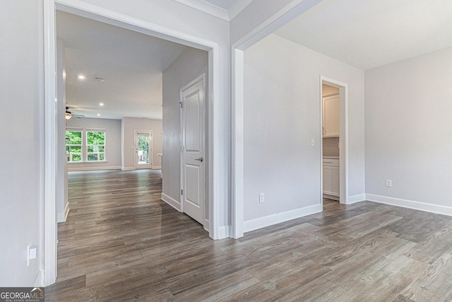 129 Academy Ln, Canton, GA 30114 - spare room with a ceiling fan, dark wood-type flooring, and recessed lighting
