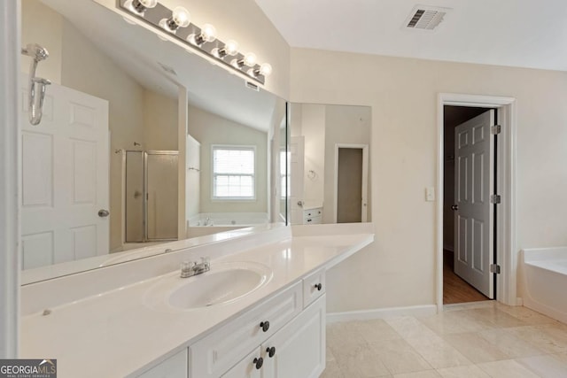 773 Van Briggle Path, Sugar Hill, GA 30518 - bathroom featuring a garden tub, vanity, and a shower stall