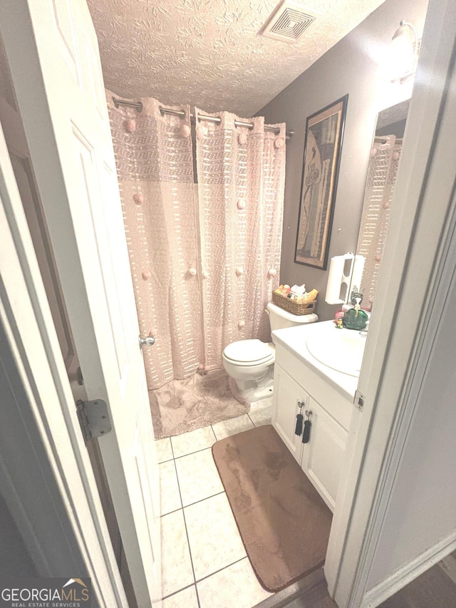 214 Sugar Hill Ct, Jackson, GA 30233 - full bathroom featuring vanity, tile patterned floors, a textured ceiling, and a shower with curtain