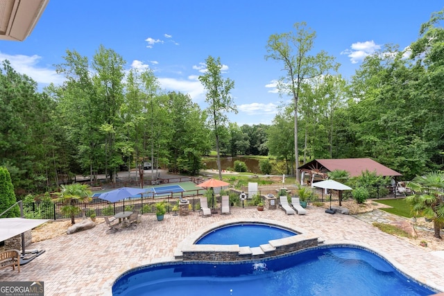 1572 Azalea Dr, Lawrenceville, GA 30043 - view of swimming pool with a patio, a pool with connected hot tub, and view of scattered trees