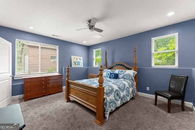 1572 Azalea Dr, Lawrenceville, GA 30043 - bedroom featuring a ceiling fan, carpet floors, and recessed lighting