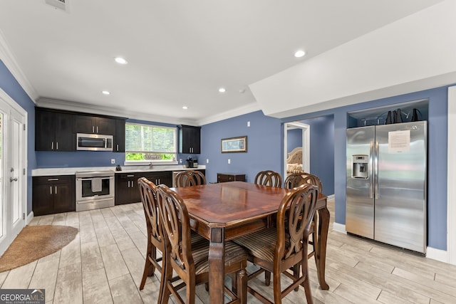 1572 Azalea Dr, Lawrenceville, GA 30043 - dining room with crown molding, light wood finished floors, and recessed lighting