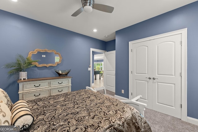 1572 Azalea Dr, Lawrenceville, GA 30043 - bedroom with carpet, a closet, ceiling fan, and recessed lighting