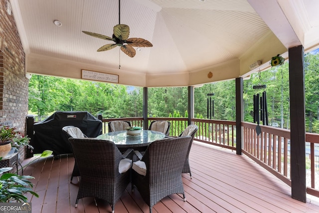 1572 Azalea Dr, Lawrenceville, GA 30043 - deck with a ceiling fan, a grill, and outdoor dining area