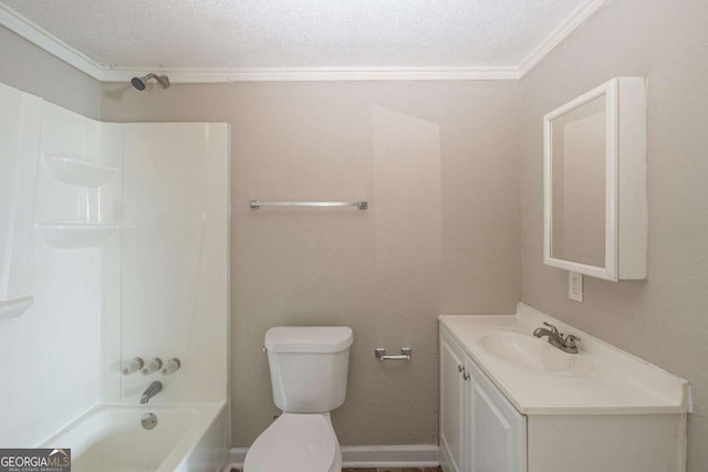 5207 Shawn Ln, Stone Mountain, GA 30088 - full bathroom with ornamental molding, vanity, shower / bathtub combination, and a textured ceiling