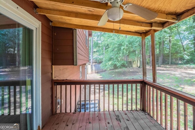 5207 Shawn Ln, Stone Mountain, GA 30088 - wooden deck with a ceiling fan