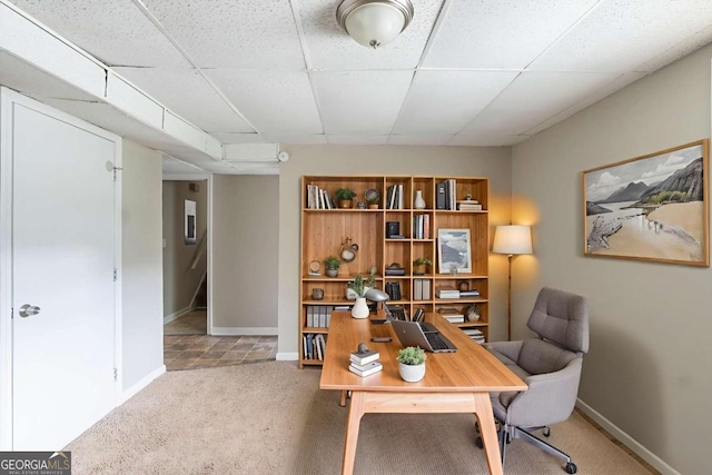 5207 Shawn Ln, Stone Mountain, GA 30088 - carpeted office space with baseboards and a paneled ceiling