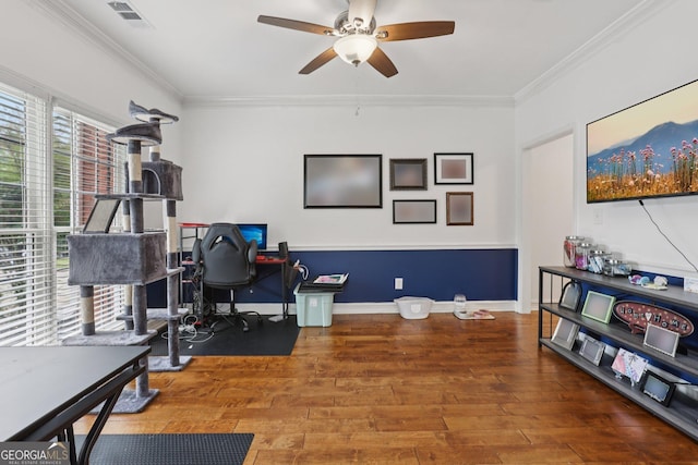 2009 Mclain Rd NW, Acworth, GA 30101 - office with ornamental molding, ceiling fan, and hardwood / wood-style flooring