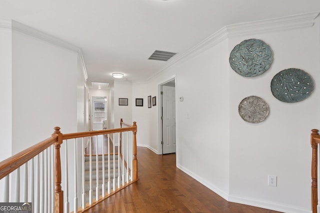 2009 Mclain Rd NW, Acworth, GA 30101 - hall with an upstairs landing, wood finished floors, and ornamental molding